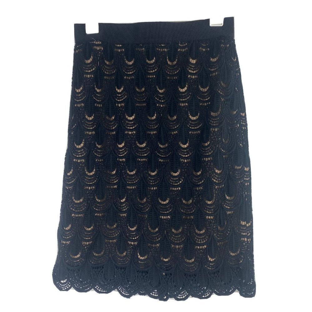 Ann Taylor Womens Lace Crochet Pencil Skirt Size 2 Scalloped Cotton Flapper